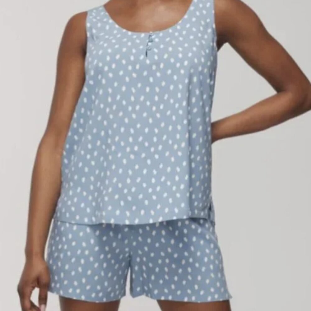 Soma Size S  Pajama Set Tank Top Shorts Madras Dot Mini Daydream Rayon Challis